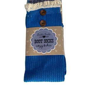 Britt's Knits Boot Socks Cozy & Chic Women's Blue Lace and Buttons Detail One Si